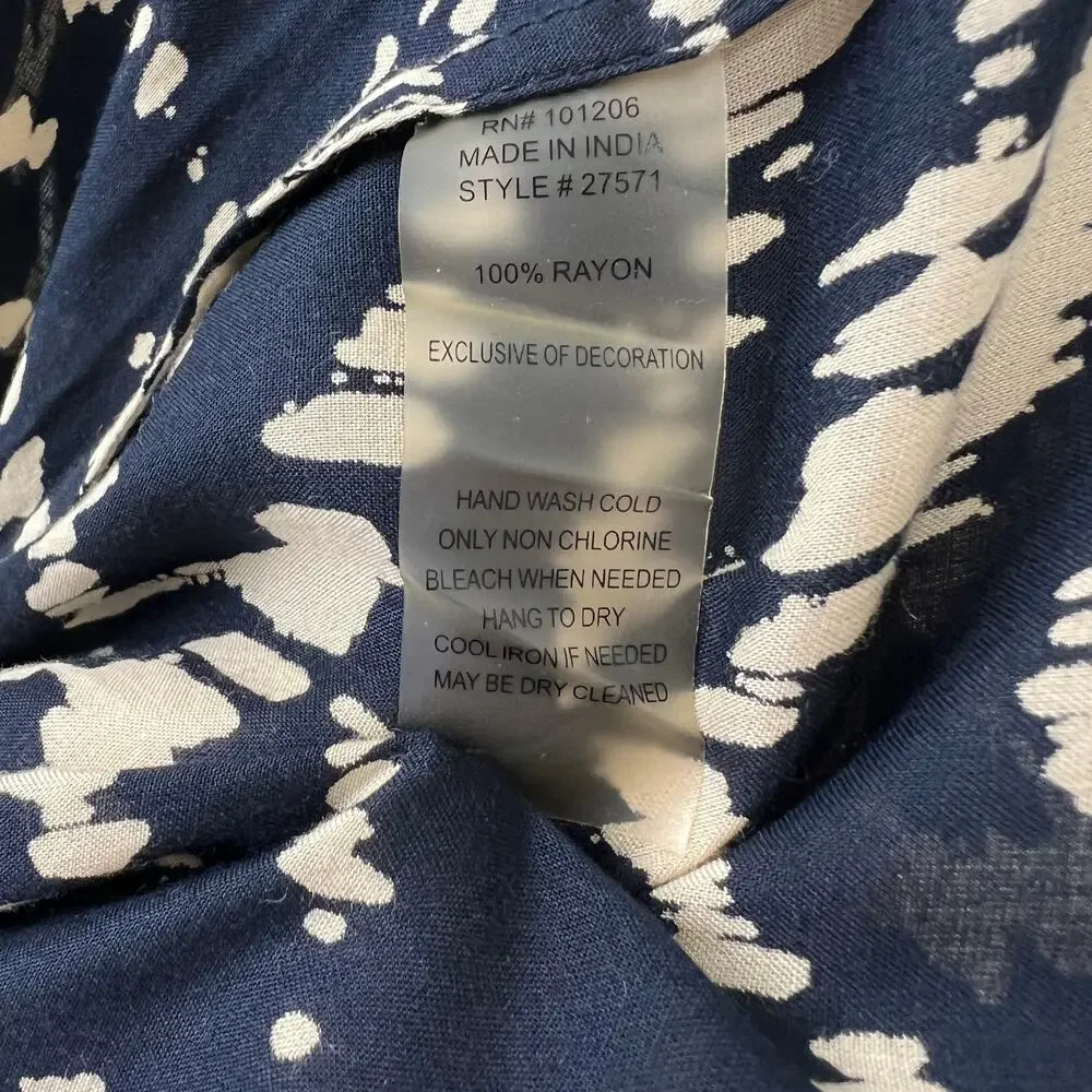 Soft Surroundings Navy Tan Split Embellished V-Neck Akira Tunic Size M ?